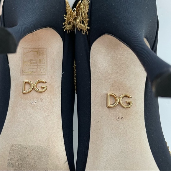 DOLCE & GABBANA Lori embellished lace appliquéd stretch jersey sock boot gold - Picture 4 of 13